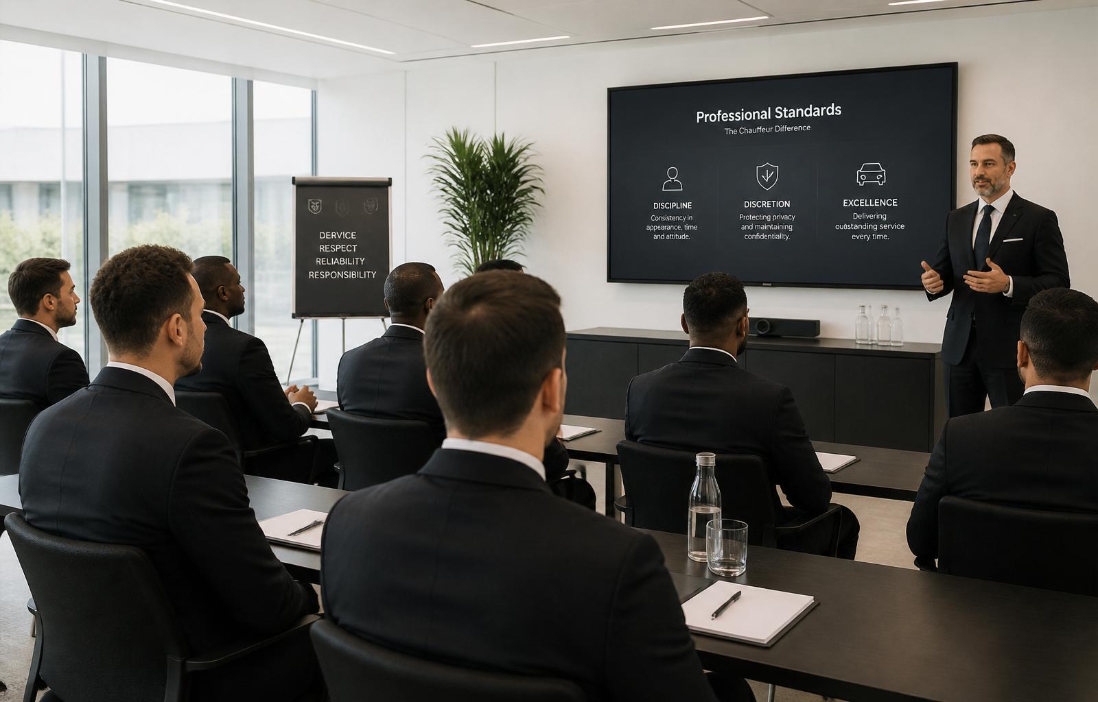 Compass Executive chauffeurs attending a modern training session
